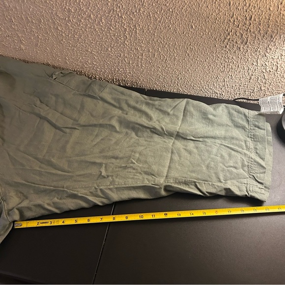 Cato Olive Green Linen Drawstring Cropped Pants Size 22/24W Utility Wide Leg - Picture 2 of 14